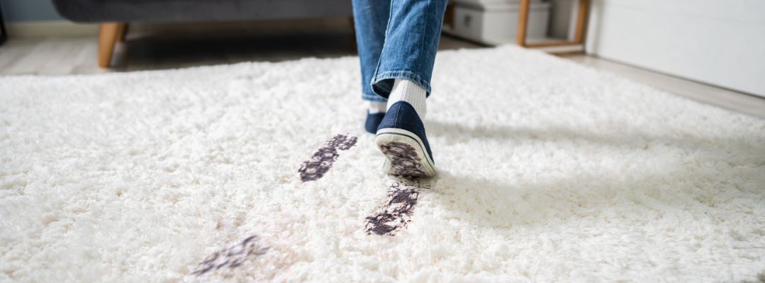 Foot dirt prints in carpet